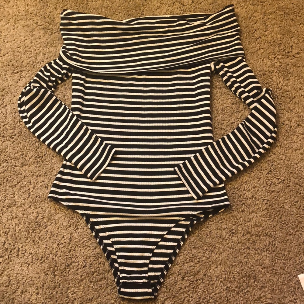 Daytrip Striped Off The Shoulder Bodysuit Sz S